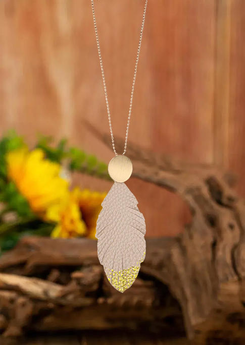 

Necklaces Leopard Leaf Alloy Sweater Chain Necklace in Khaki. Size