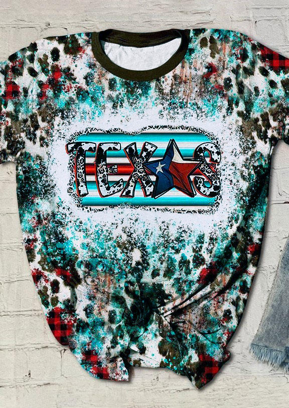 

T-shirts Tees Texas Leopard Bleached O-Neck T-Shirt Tee in Multicolor. Size