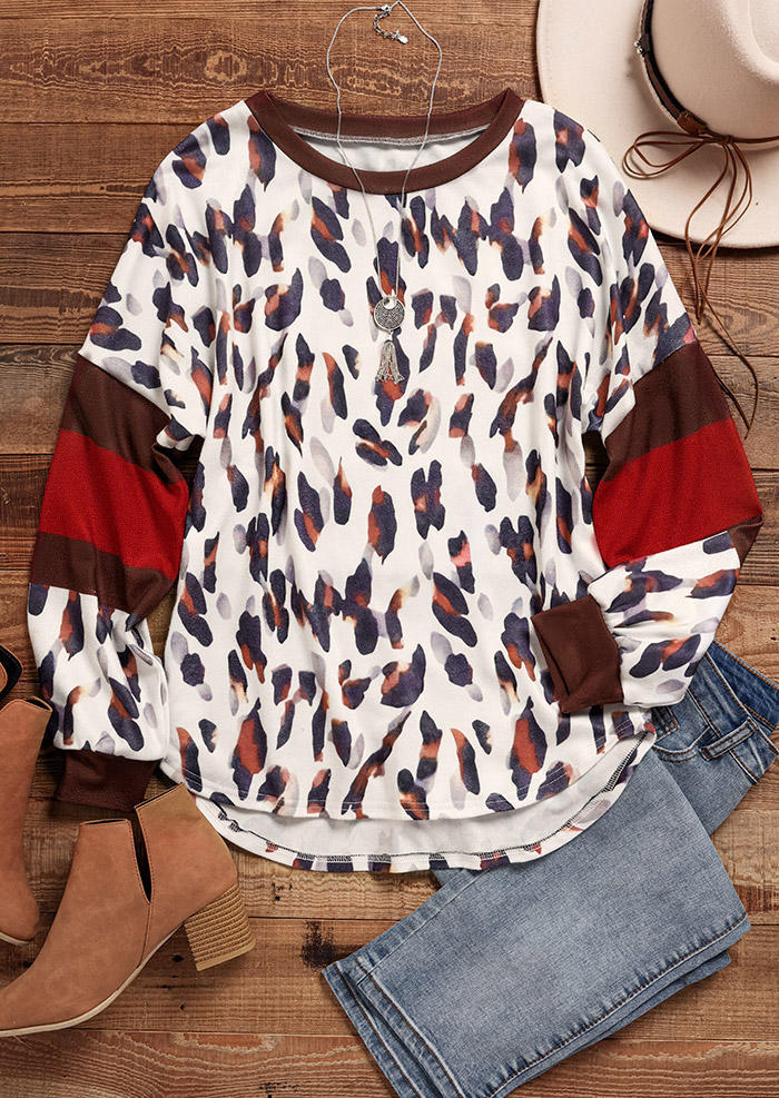 Leopard Color Block Pullover Sweatshirt