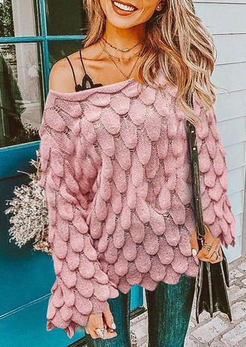Sweaters Crochet Flare Sleeve Feather Sweater without Lace Camisole in Pink. Size: L,M,S,XL