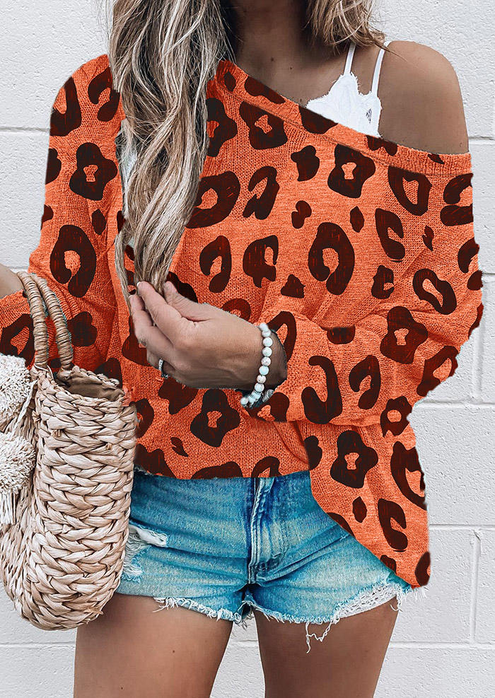 Blouses Leopard Long Sleeve Blouse without Camisole in Orange. Size: L,M