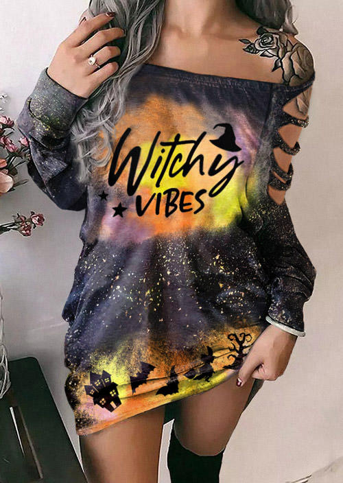 Witchy Vibes Tie Dye Hollow Out Mini Dress