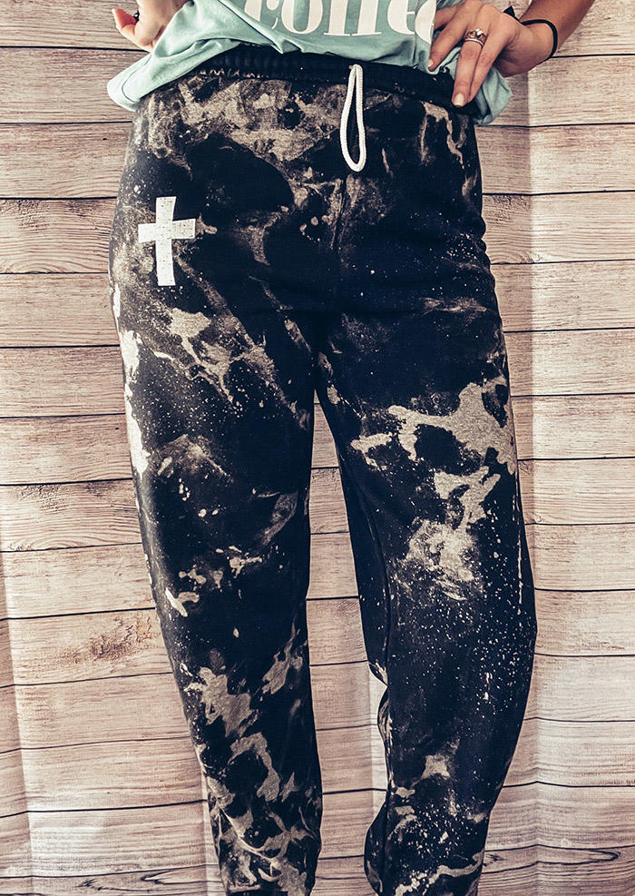 

Pants Tie Dye Cross Elastic Waist Sweatpants in Black. Size: L,M,,XL