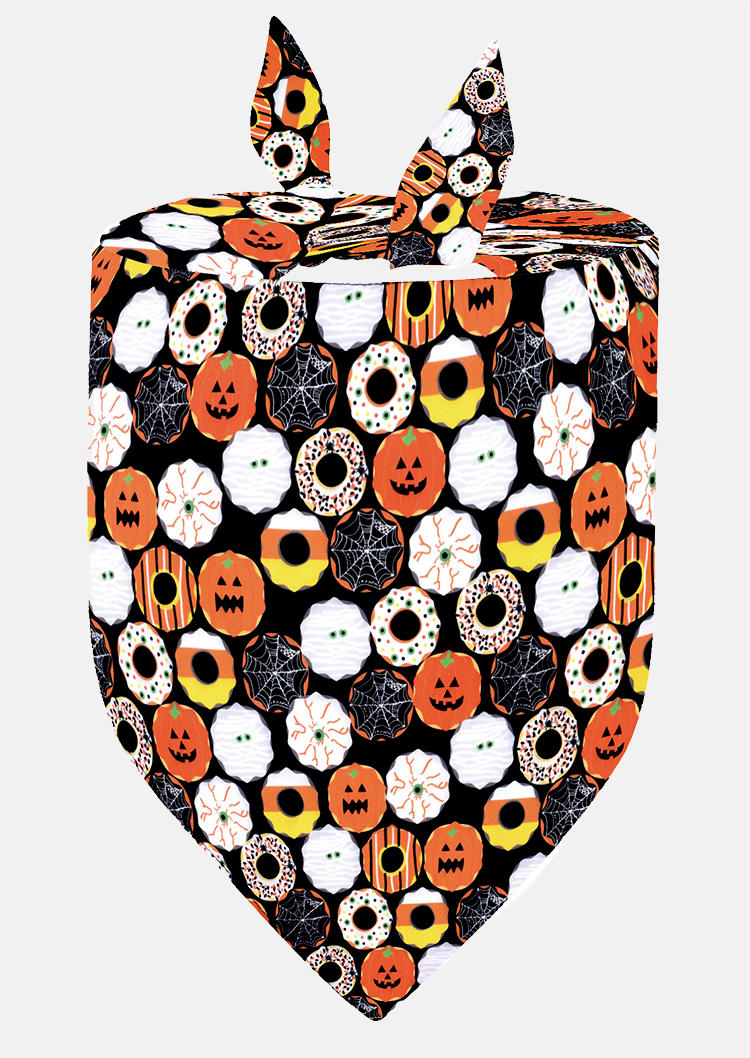 Pet Products Halloween Pumpkin Face Pet Triangle Scarf in Multicolor,Orange. Size: One Size