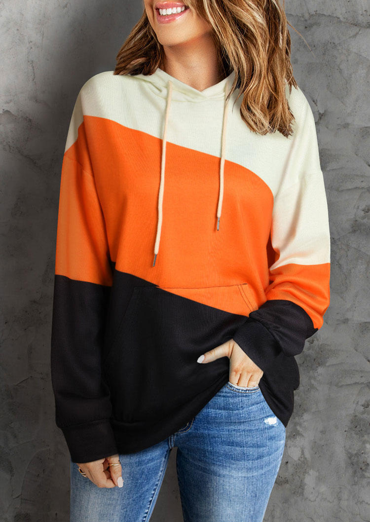 

Hoodies Color Block Drawstring Kangaroo Pocket Hoodie in Multicolor. Size