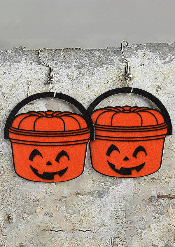 Earrings Halloween Pumpkin Face Hook Earrings in Orange. Size: One Size