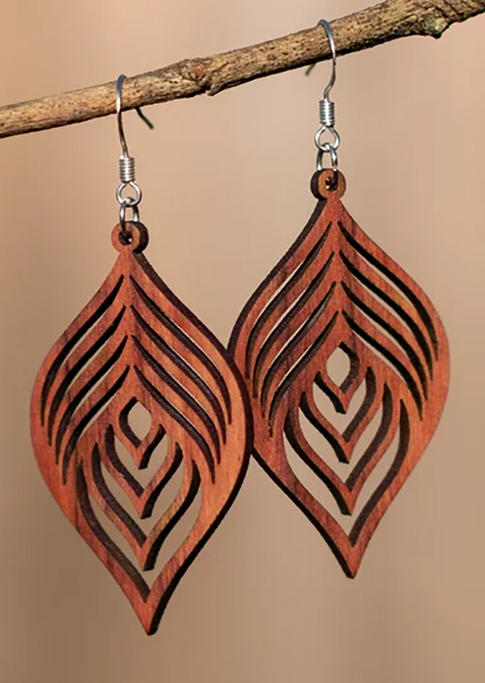 

Earrings Hollow Out Leaf Wooden Earrings in Brown. Size