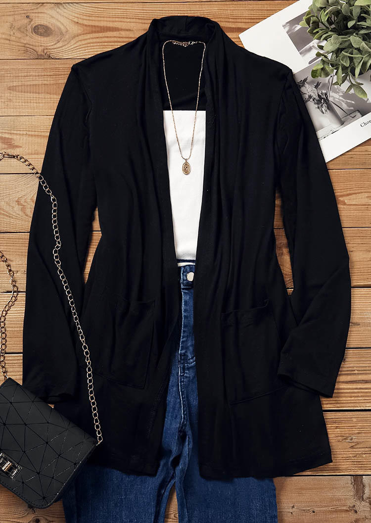 

Cardigans Pocket Long Sleeve Cardigan in Black. Size: L