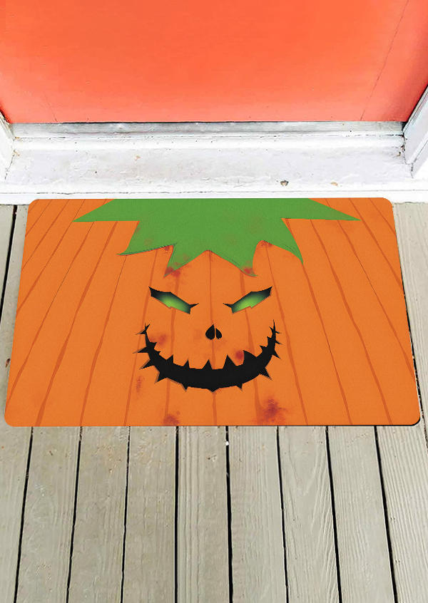 Halloween Pumpkin Face Doormat in Orange. Size: One Size