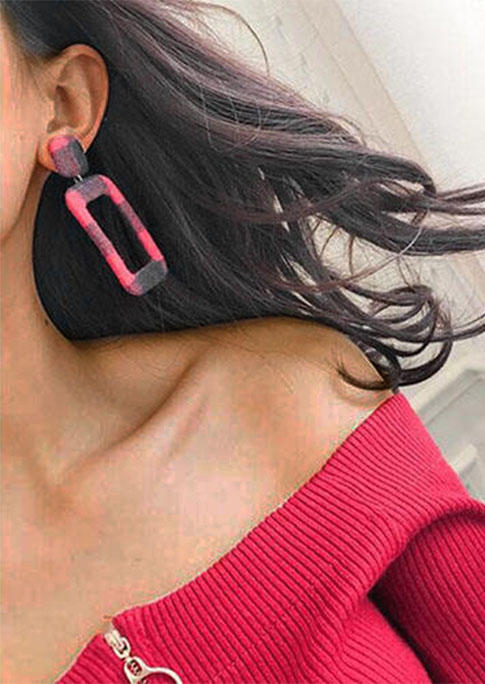 

Earrings Plaid Rectangular-Shaped Stylish Earrings in Red. Size