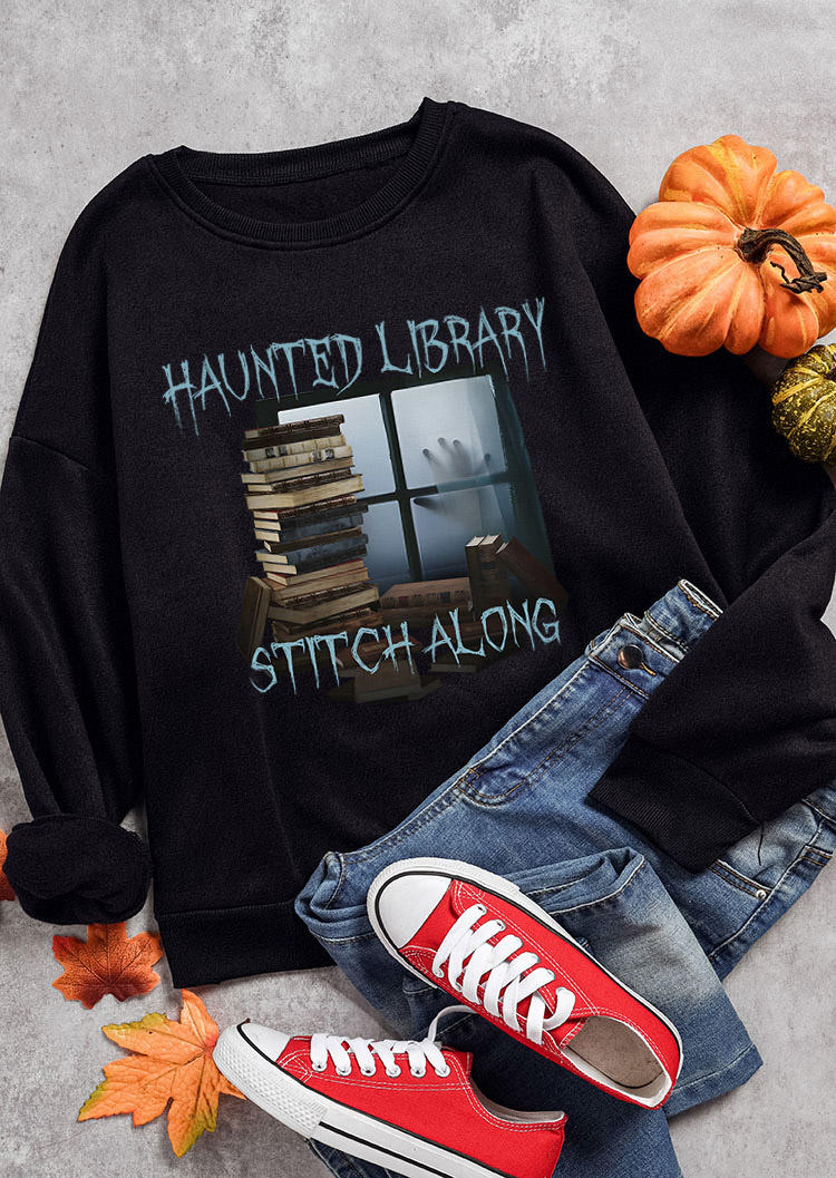 Halloween Haunted Library Stitch Along Sweatshirt - Black