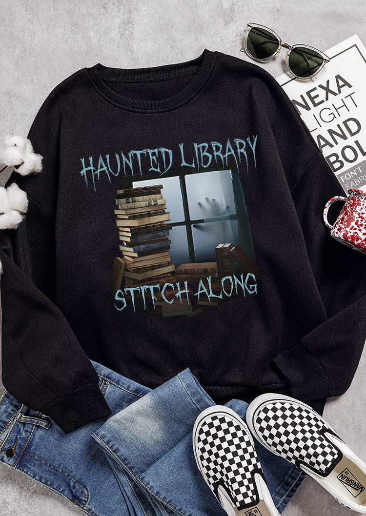 

Sweatshirts Halloween Haunted Library Stitch Along Sweatshirt in Black. Size: L,M,,XL