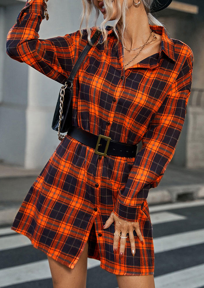 

Mini Dresses Plaid Button Turn-Down Collar Shirt Mini Dress in Multicolor. Size: L,M,,XL