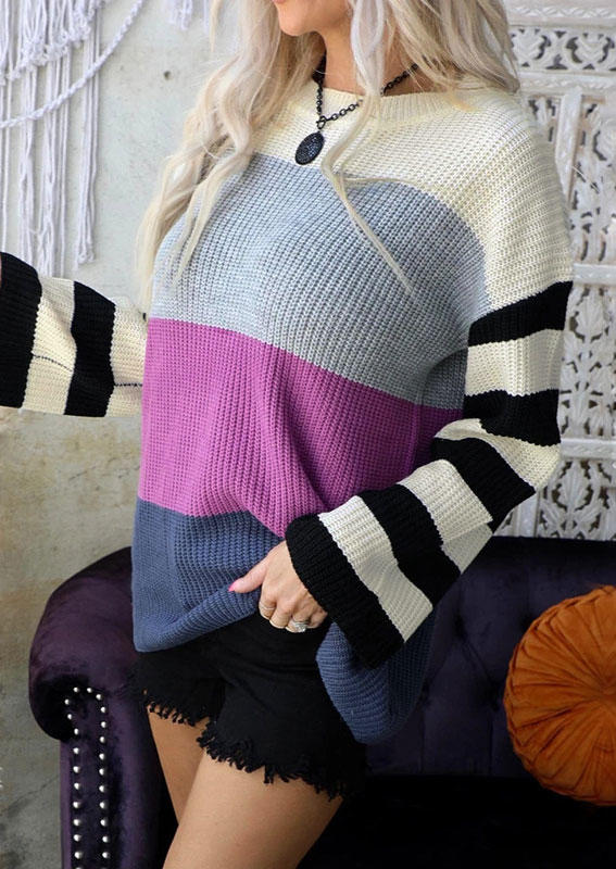 

Sweaters Color Block Striped Long Sleeve Sweater in Multicolor. Size: L,,XL