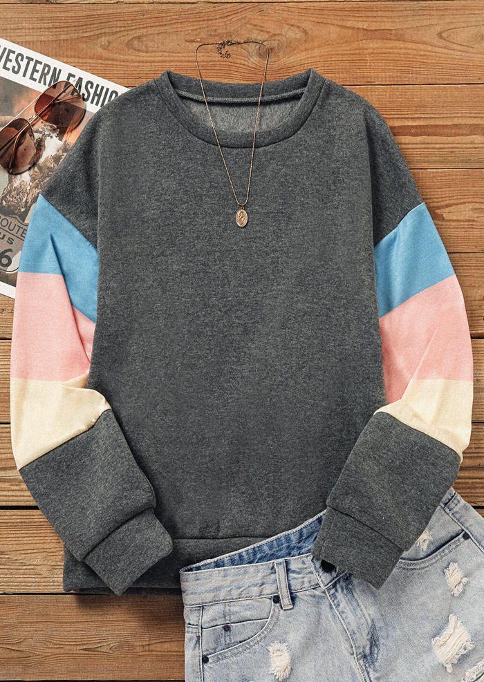 

Sweatshirts Color Block Long Sleeve Pullover Sweatshirt in Gray. Size