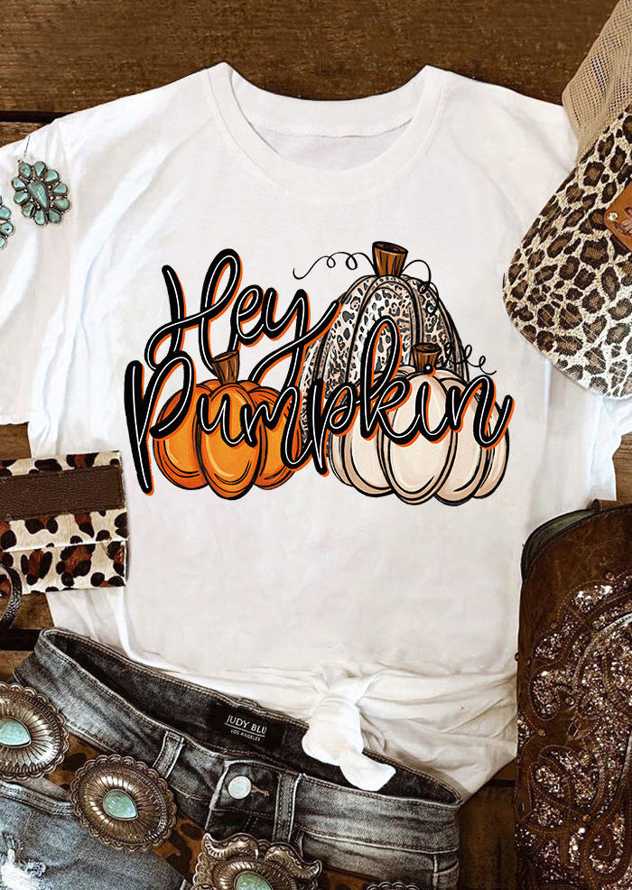 T-shirts Tees Hey Pumpkin Leopard O-Neck T-Shirt Tee in White. Size: L,M,S,XL