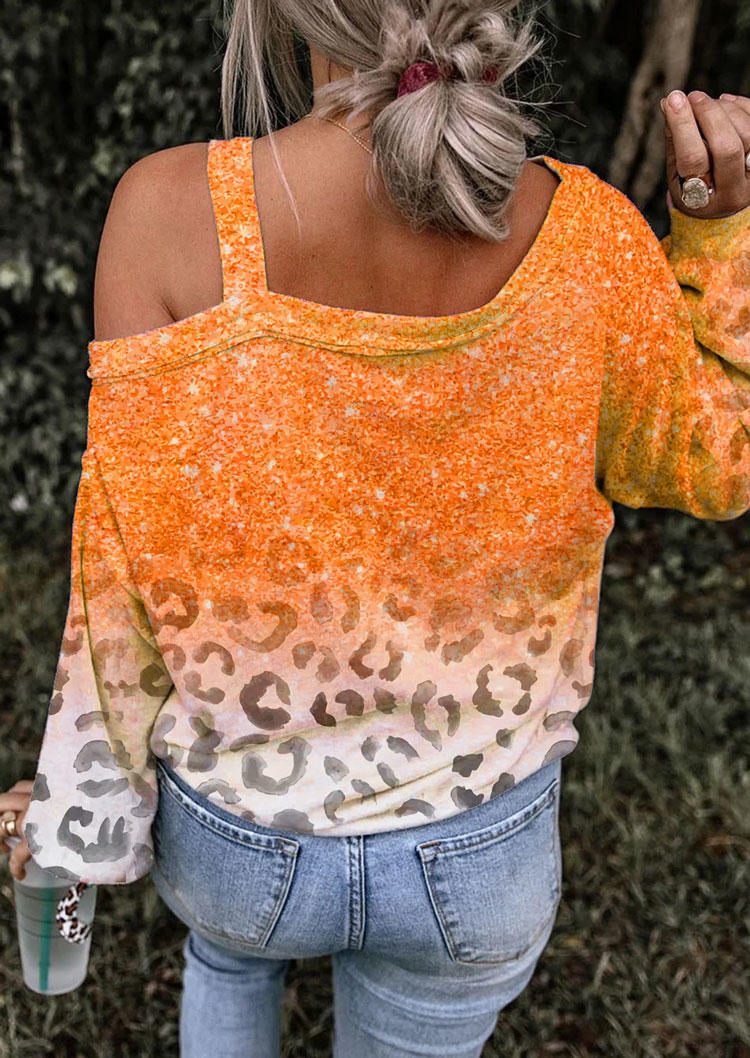 

Blouses Gradient Leopard One Sided Cold Shoulder Blouse in Multicolor. Size