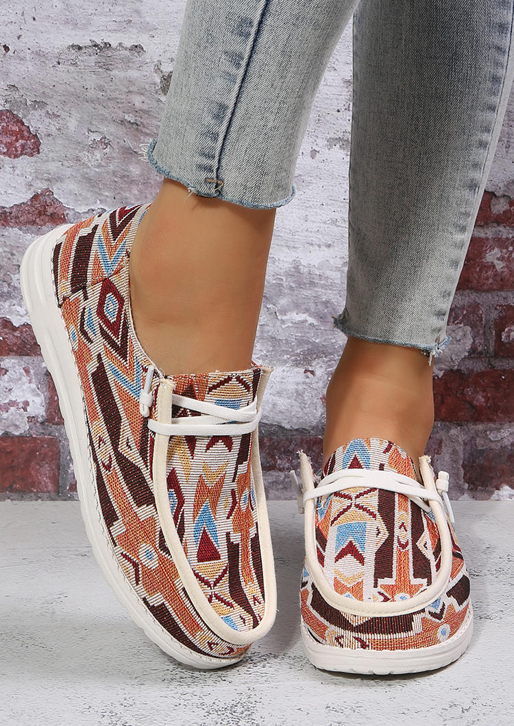 

Sneakers Aztec Geometric Round Toe Flat Sneakers in Multicolor. Size