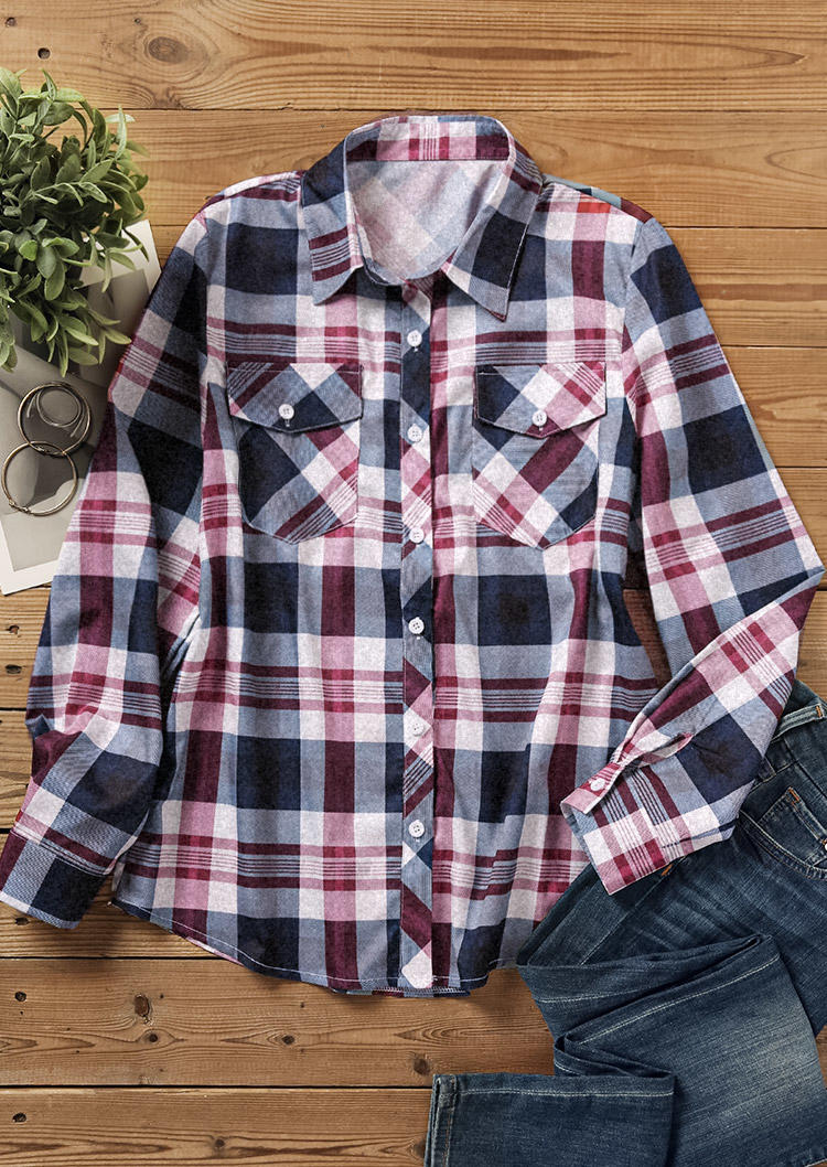

Shirts Plaid Pocket Turn-Down Collar Shirt in Multicolor. Size: L,M,,XL