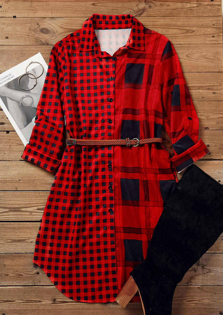 

Mini Dresses Buffalo Plaid Pocket Turn-Down Collar Mini Dress in Multicolor. Size: L,M