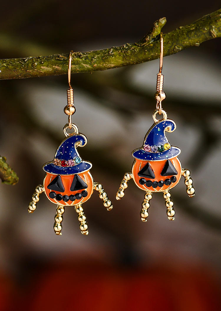 Earrings Halloween Pumpkin Face Rhinestone Earrings in Multicolor. Size: One Size
