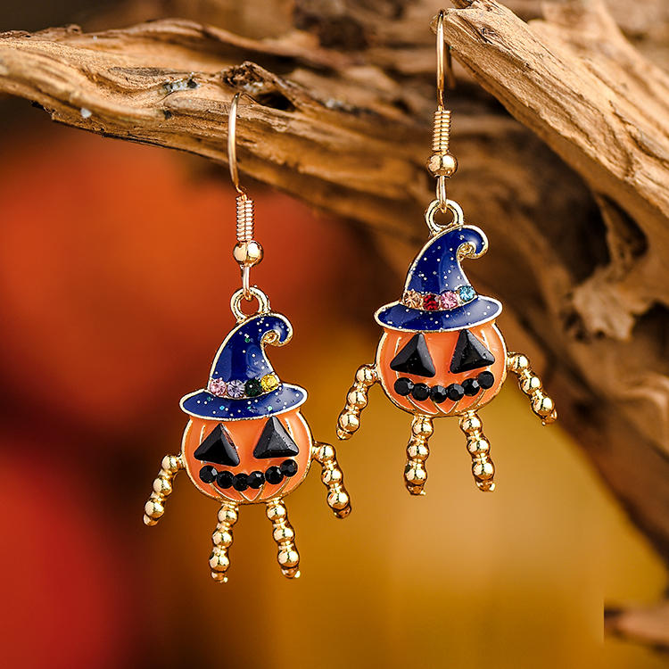 Halloween Pumpkin Face Rhinestone Earrings