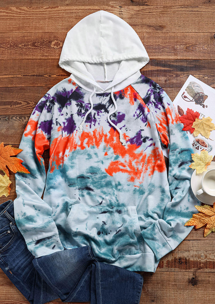 

Hoodies Tie Dye Drawstring Kangaroo Pocket Hoodie in Multicolor. Size: L