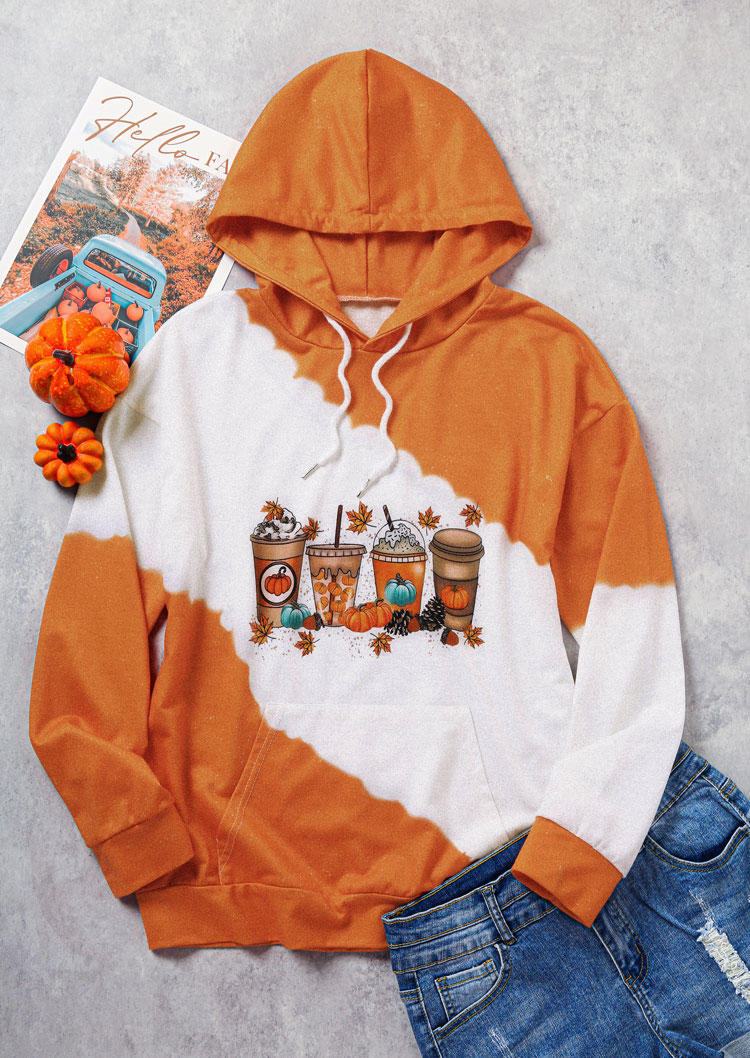 

Hoodies Pumpkin Maple Leaf Drink Hoodie in Orange. Size