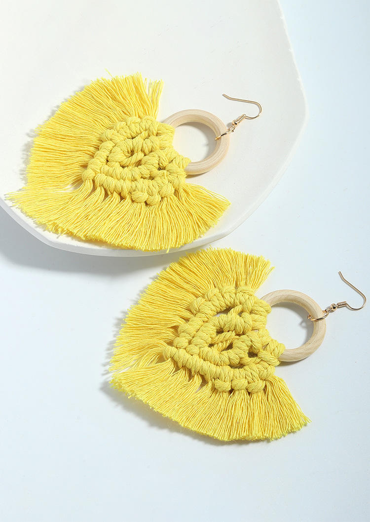

Earrings Ethnic Tassel Hook Earrings in Yellow. Size