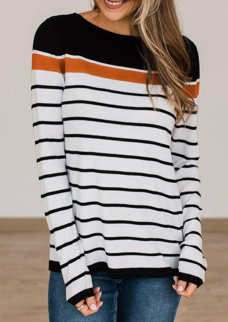 Colorful Striped Long Sleeve Blouse - White