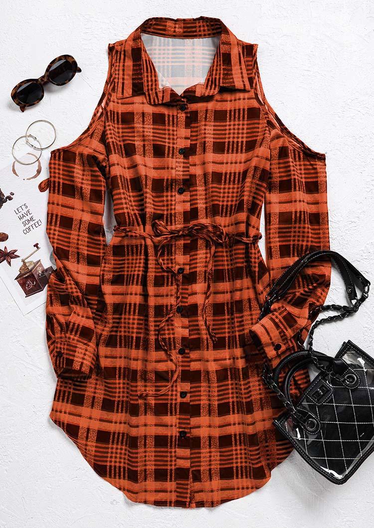 

Mini Dresses Plaid Button Tie Turn-Down Collar Shirt Mini Dress in Multicolor. Size: L,M,,XL