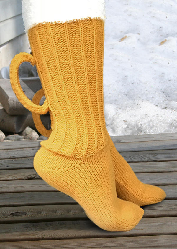 

Crew Socks Color Block Warm Beer Shape Casual Socks in Yellow. Size