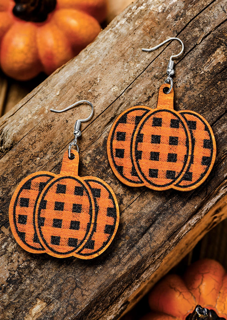 

Earrings Plaid Pumpkin Hook Earrings in Orange. Size