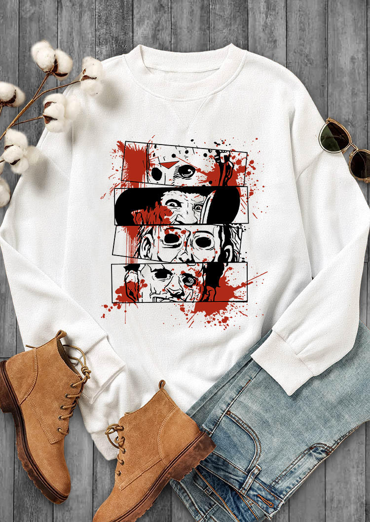 

Sweatshirts Halloween Bloody Long Sleeve Pullover Sweatshirt in White. Size: L,,XL