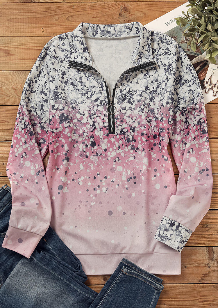 

Sweatshirts Gradient Glitter Zipper Collar Sweatshirt in Multicolor. Size