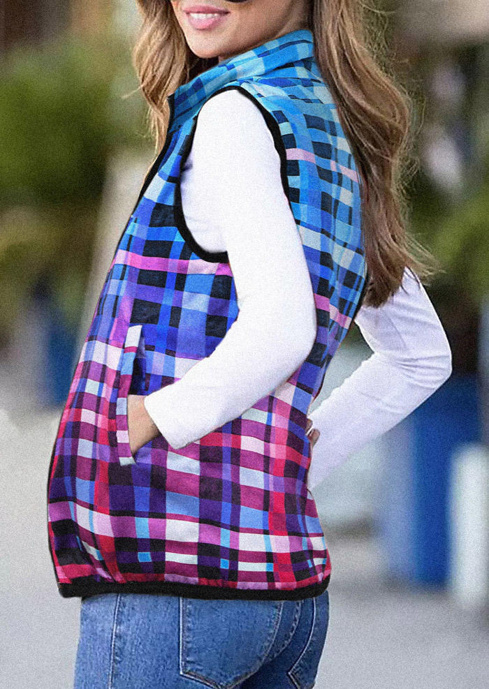 

Coats Gradient Plaid Pocket Zipper Vest Coat in Multicolor. Size: ,S