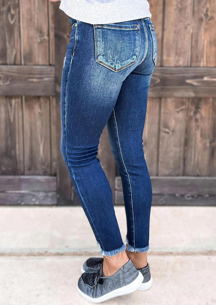 

Pants Ripped Frayed Pocket Denim Pants in Blue. Size