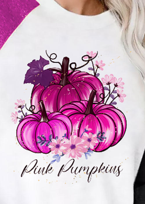 Floral Pink Pumpkin Color Block Sweatshirt