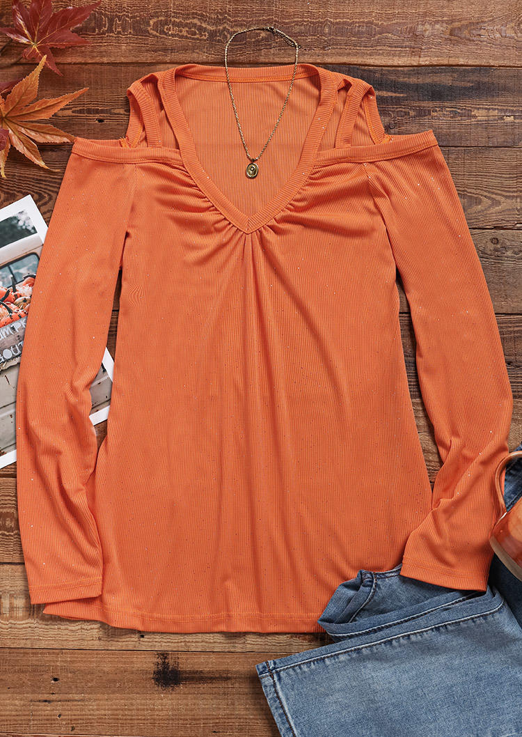 

Blouses Glitter Hollow Out Long Sleeve Blouse in Orange. Size
