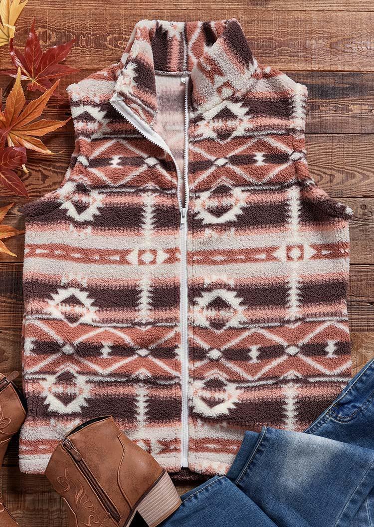 Coats Aztec Geometric Plush Warm Vest Coat in Multicolor. Size: S,XL