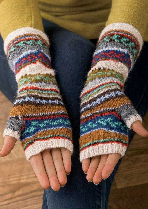 Gloves Ethnic Half Finger Long Gloves in Multicolor. Size: One Size