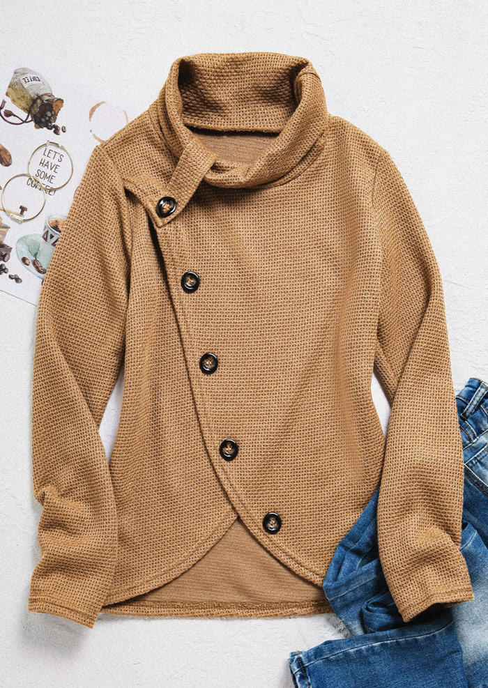 

Blouses Button Long Sleeve Cowl Neck Blouse in Khaki. Size