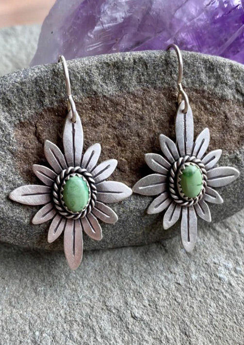 

Earrings Ethnic Floral Turquoise Hook Earrings in Silver. Size