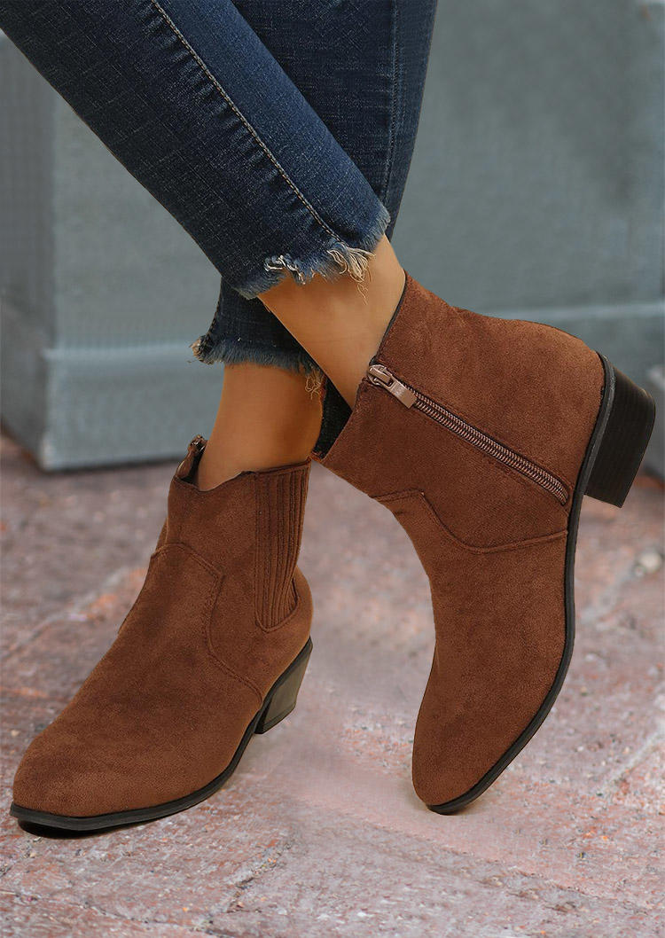 Boots Western Zipper Low-heeled Boots in Brown. Size: 38