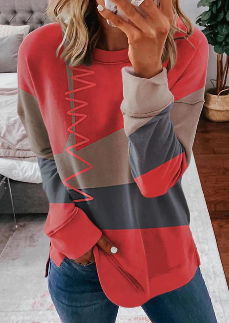 

Sweatshirts Color Block Slit O-Neck Sweatshirt in Multicolor. Size