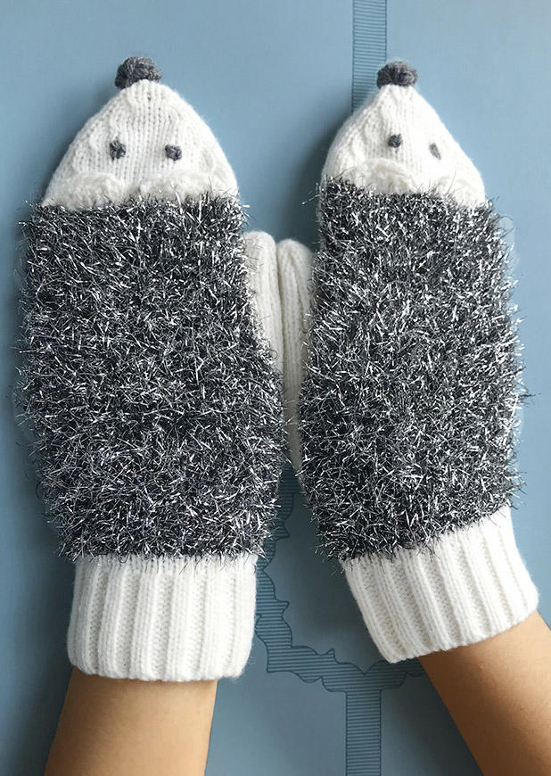 Gloves Hedgehog Crochet Knitted Mittens Gloves in Gray. Size: One Size