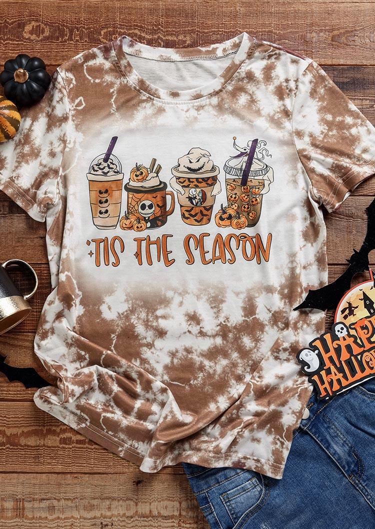 Halloween Tis The Season Tie Dye Pumpkin Face Skull T-Shirt Tee