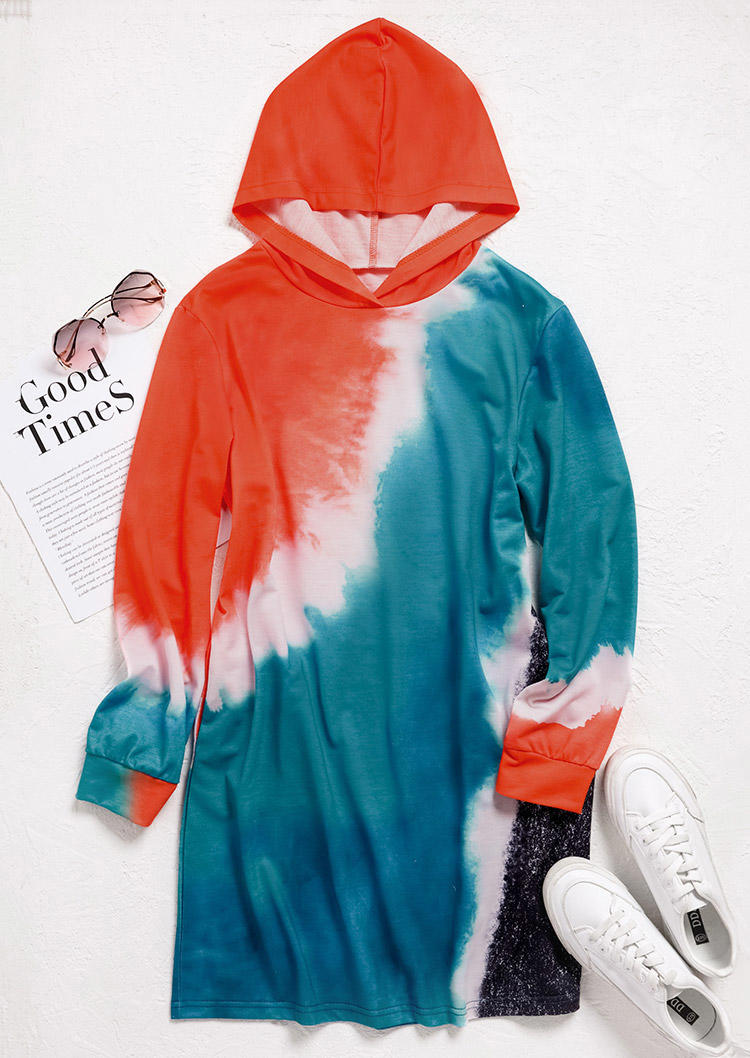 

Mini Dresses Tie Dye Pocket Hooded Mini Dress in Multicolor. Size: ,XL