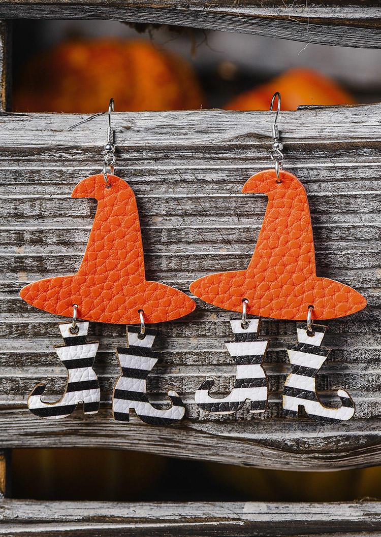 

Earrings Halloween Striped Glitter PU Leather Earrings in Orange. Size