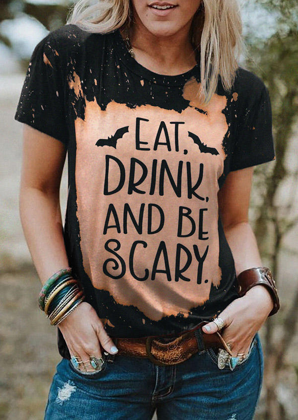 T-shirts Tees Eat Drink And Be Scary Bleached T-Shirt Tee in Black. Size: L,M,S,XL